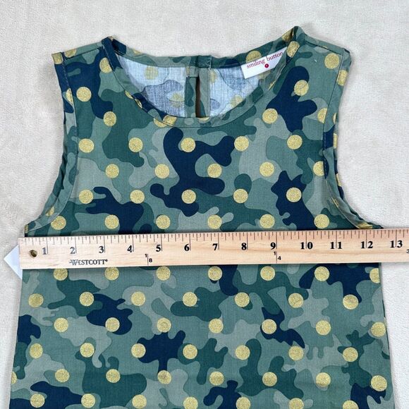 Smiling Button Polka Dot Dress Girls Size 7 Green Camo Gold Tunic New - Picture 8 of 9